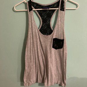 Miley Cyrus & Max Azria Gray Tank Top Black Lace